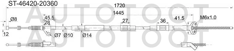Трос ручника правый (дисковый тормоз) 2WD -  для TOYOTA CARINA, TOYOTA CARINA E, TOYOTA CORONA, TOYOTA CALDINA