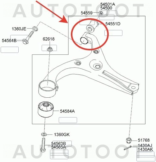 Сайлентблок переднего нижнего рычага задний -GBUH075 Onnuri для KIA SOUL, KIA RIO, HYUNDAI ACCENT
