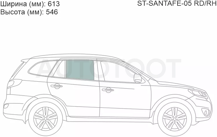 Стекло боковое опускное (Сзади/ Справа/ Цвет зеленый) Hyundai Santa Fe 00-12 / Santa Fe Classic 07-13