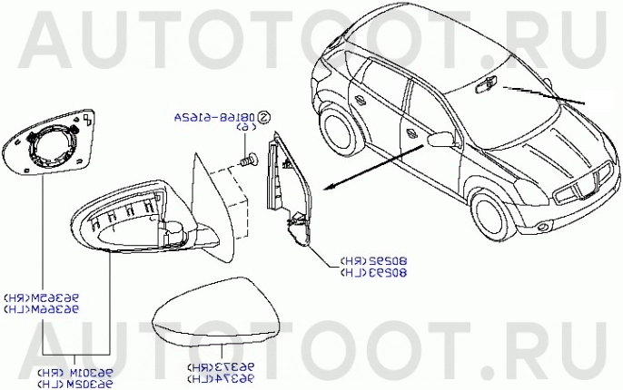Зеркальный элемент правый сферический с обогревом -  для NISSAN QASHQAI