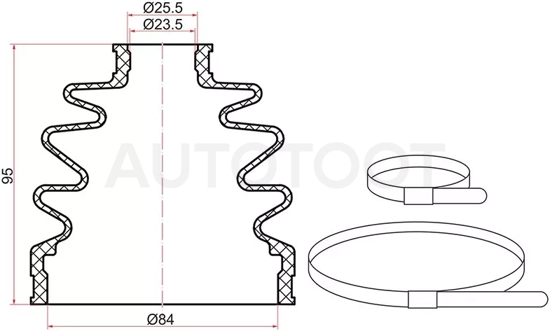 Пыльник шруса наружный VOLVO S60/S80 98-06/V70 00-07/VAG A4 94-00/A6 97-05 (2 хомута.резина)