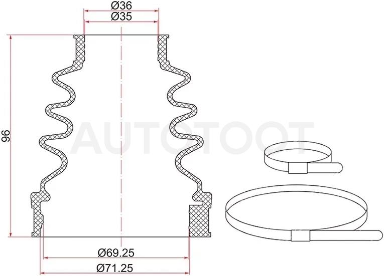 Пыльник шрус внутренний LH PEUGEOT 206 98-06/308 07-13/407 04-2010/CITROEN C3 02-09(2 хомута.резина)
