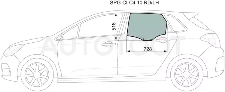 Стекло боковое опускное (Сзади/ Слева/ Цвет зеленый) Citroen C4 04