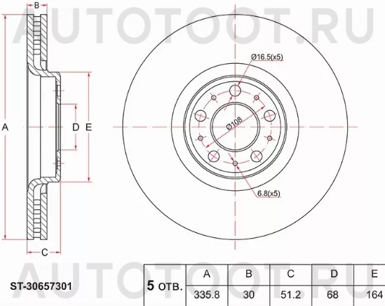 Диск тормозной (Перед) Volvo XC90 02-19 - Артикул ST30657301 - Производитель Sat - Фото, Отзывы, Цены