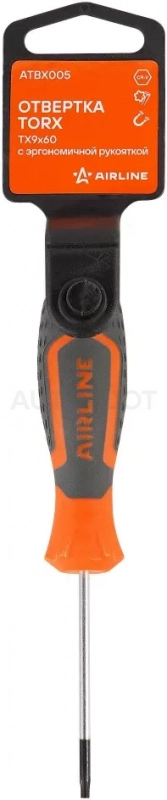 Отвертка TORX TX9x60, магнитный наконечник, пласт.подвес - Артикул ATBX005 - Производитель Airline - Фото, Отзывы, Цены