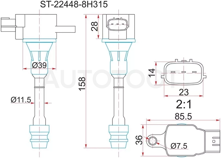 Катушка зажигания NISSAN Y11/W11/M12/T30/P12/J31/C24/U30/Z50 QR20DE/QR25DE 00- (4)