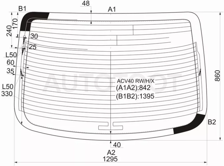 Стекло заднее (Цвет зеленый/ Обогрев/ Антенна) Toyota Camry (XV40) 06-11 / Aurion 06-12