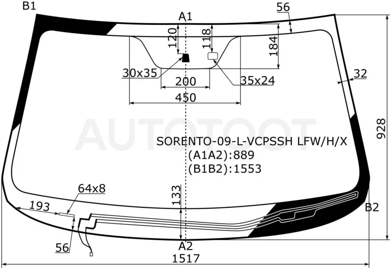 Стекло лобовое (Обогрев щеток/ Датчик дождя) Kia Sorento 09-13 - Артикул SORENTO09LVCPSSHLFWH - Производитель Xyg - Фото, Отзывы, Цены