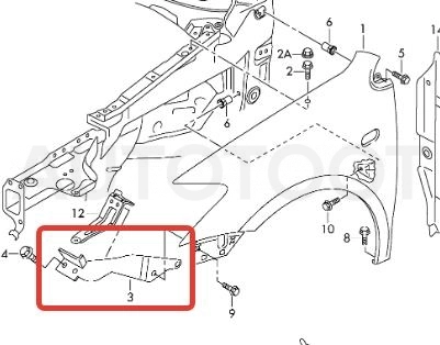 Крепление крыла левое (металл) -OEM0013KBPL O.E.M. для VOLKSWAGEN POLO