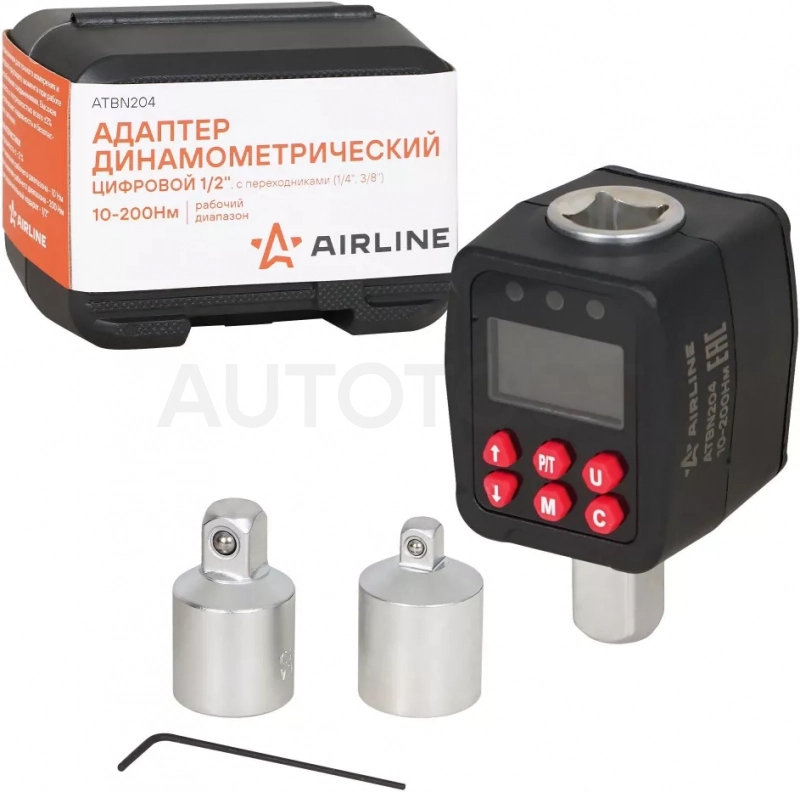 Адаптер динамометрический цифровой 1/2" 10-200Нм, с переходниками (1/4", 3/8"), кейс