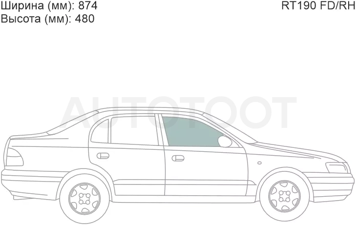 Стекло боковое опускное (Спереди/ Справа/ Цвет зеленый) Toyota Caldina (T190) 92-02 / Carina E 92-98 / Corona (T190) 92-96 / Corona SF 92-96