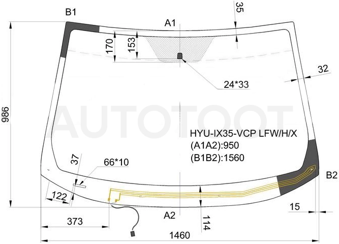 Стекло лобовое с обогревом щеток в клей -  для HYUNDAI IX35