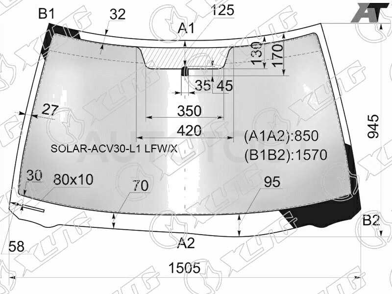 Стекло лобовое атермальное TOYOTA CAMRY 01-06 (Solar-X защита от ультрафиолета)