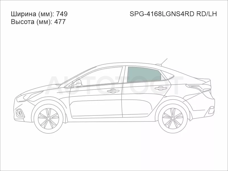 Стекло боковое опускное (Сзади/ Слева/ Цвет зеленый) Hyundai Solaris 17-22 / Accent 17