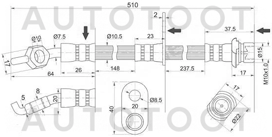 Шланг тормозной задний правый 4WD -ST9094702970 Sat для TOYOTA CAMRY, TOYOTA CAMRY GRACIA, TOYOTA HARRIER, LEXUS RX300, TOYOTA KLUGER, TOYOTA HIGHLANDER