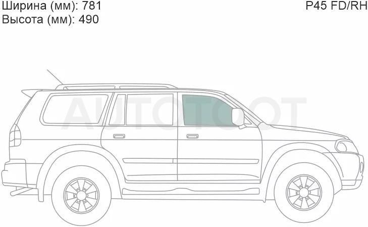 Стекло боковое опускное (Спереди/ Справа/ Цвет зеленый) Mitsubishi L200 96-06 / Pajero Sport 96-08 / Challenger 96-01 / Montero Sport 96-00