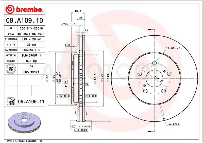 Диск тормозной (Спереди) Lexus RX 03-09 / Toyota Harrier (XU30) 03-13 / Highlander 03-07 / Kluger V 03-07