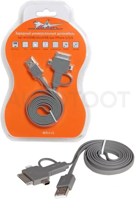 Зарядный универсальный датакабель 4 в 1 miniUSB/microUSB/для Iphone - Артикул ACH413 - Производитель Airline - Фото, Отзывы, Цены