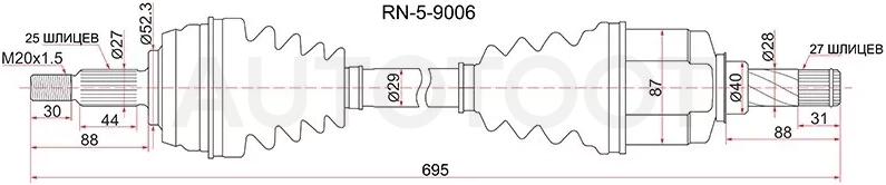 Привод в сборе FR LH RENAULT DUSTER 10- 1.6 бензин 2WD JR5 МКПП