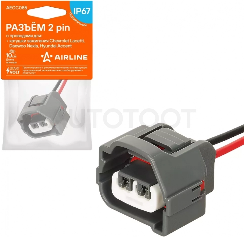 Разъём 2 pin с проводами для катушки зажигания Chevrolet, Daewoo, Hyundai - Артикул AECC085 - Производитель Airline - Фото, Отзывы, Цены