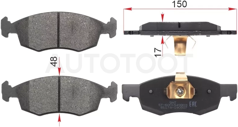 Колодки тормозные (Спереди) LADA Largus 12-21 / Renault Logan 14-18 - Артикул ST6001549803 - Производитель Sat - Фото, Отзывы, Цены