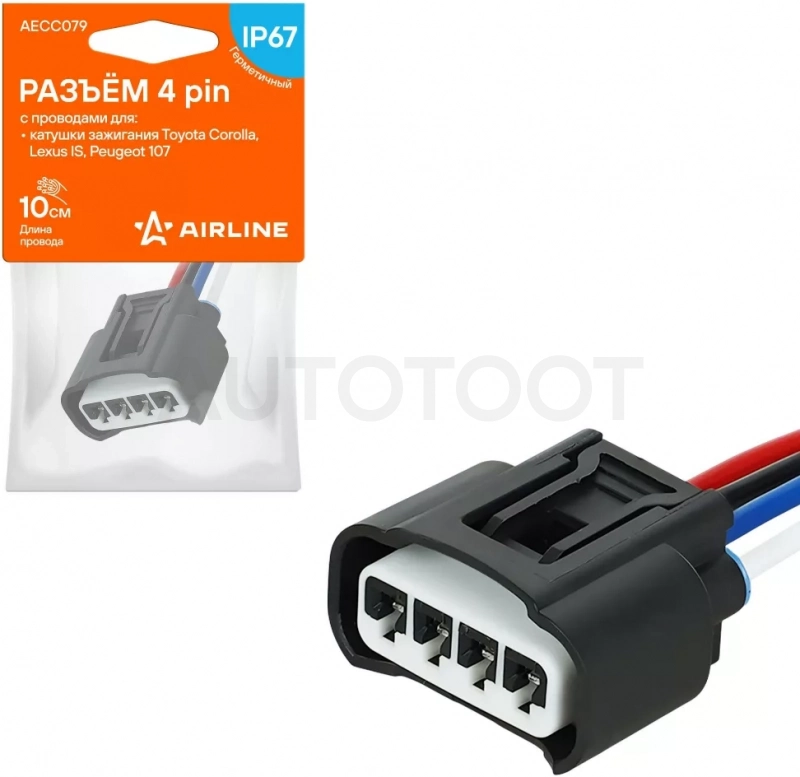 Разъём 4 pin с проводами для катушки зажигания Toyota, Lexus, Peugeot - Артикул AECC079 - Производитель Airline - Фото, Отзывы, Цены