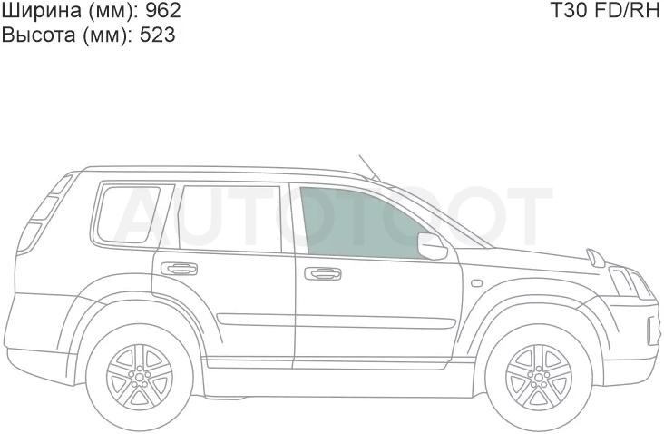 Стекло боковое опускное (Спереди/ Справа/ Цвет зеленый) Nissan X-Trail 00-07 - Артикул T30FDRH - Производитель Xyg - Фото, Отзывы, Цены