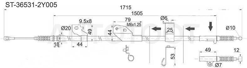 Трос ручника левый -ST365312Y005 Sat для NISSAN MAXIMA, NISSAN CEFIRO