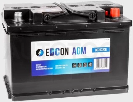 Аккумулятор EDCON AGM 70Ah 720A обратная полярность(-+)