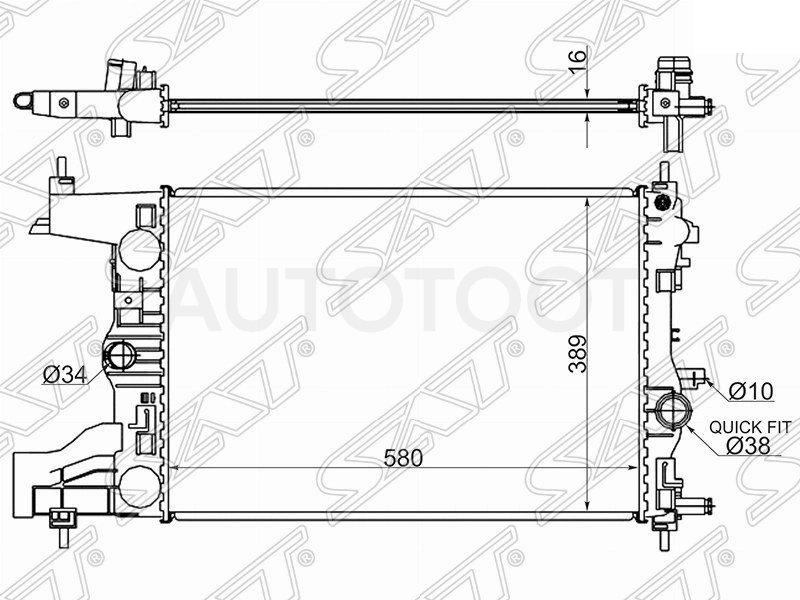 Радиатор охлаждения MT 1.4/1.6/1.8 (длина 580мм) (2H0/F18D4/Z18XER) -CH0006MT Sat для CHEVROLET CRUZE, OPEL ASTRA