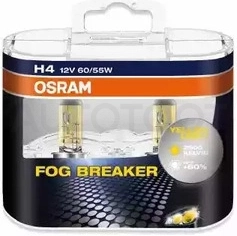 Лампа H4 комплект 2шт 12V 60/55W FOG BREAKER +60% света, 2600К Osram