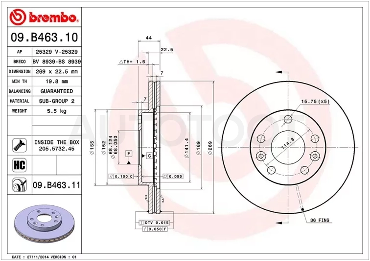 Диск тормозной (Спереди) Nissan Terrano 14-22 / Renault Duster 10-21