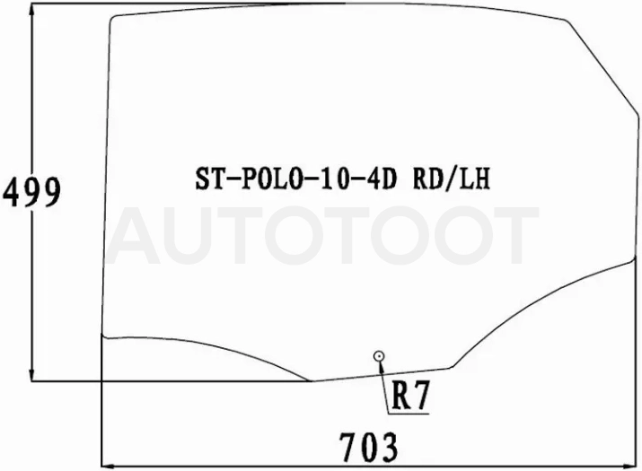 Стекло боковое опускное (Сзади/ Слева/ Цвет зеленый) Skoda Rapid 20- / Volkswagen Polo 09-20