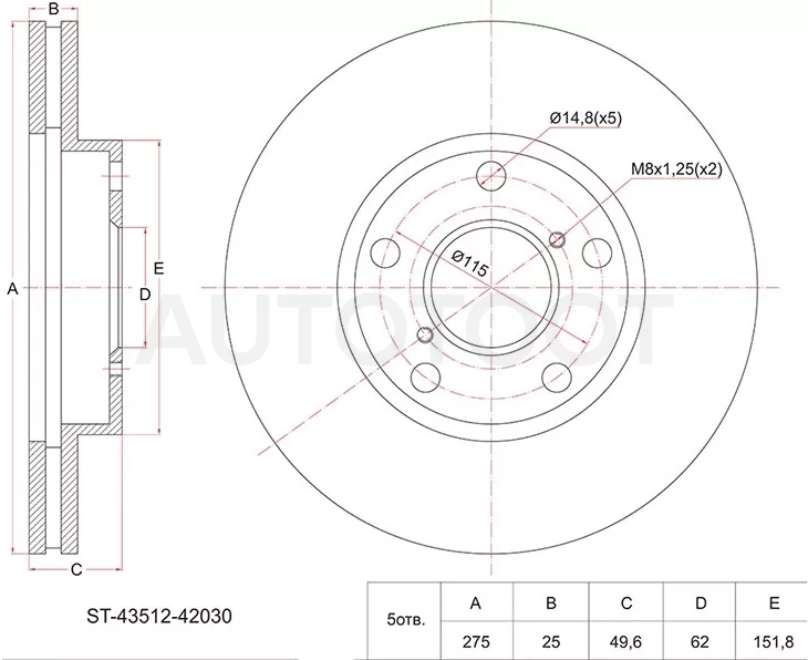 Диск тормозной (Перед) Toyota Camry Japan 90-94 / RAV4 (XA10,CA20) 94-05 / Vista 90-94