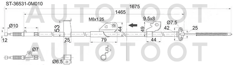 Трос стояночного тормоза задний левый (дисковые тормоза) -ST365310M010 Sat для NISSAN ALMERA, NISSAN PULSAR, NISSAN SUNNY