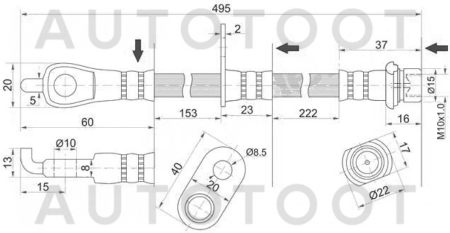 Шланг тормозной передний правый -FT0974 K&K для TOYOTA CAMRY, LEXUS ES350