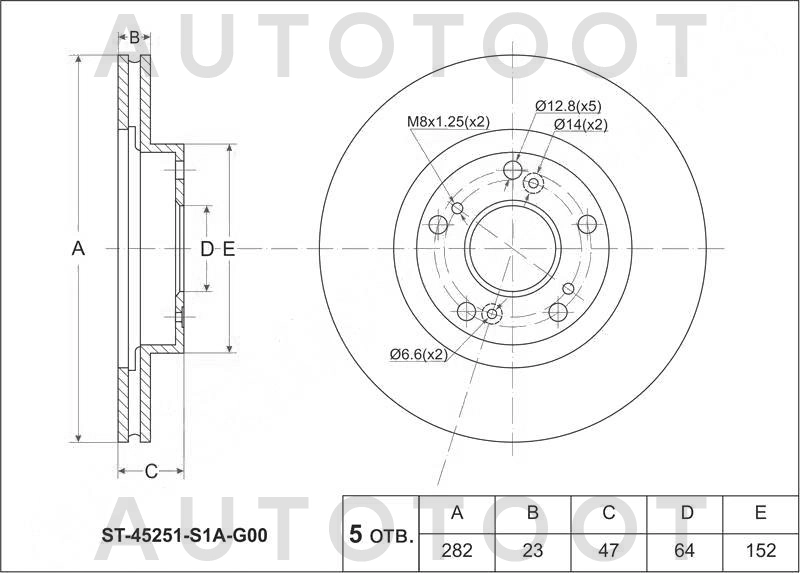 Диск тормозной передний D282mm -ST45251S7AN10 Sat для HONDA CIVIC, HONDA CR-V