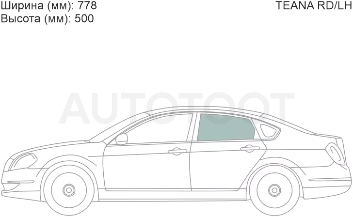 Стекло боковое опускное (Сзади/ Слева/ Цвет зеленый) Nissan Teana 03-08