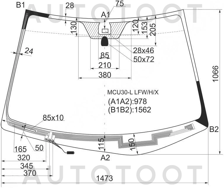 Стекло лобовое с обогревом щеток в клей -  для LEXUS RX300, LEXUS RX330, LEXUS RX350, LEXUS RX400