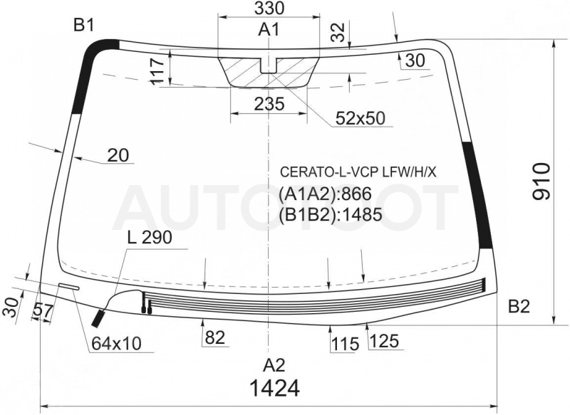 Стекло лобовое с обогревом щеток в клей -  для KIA CERATO