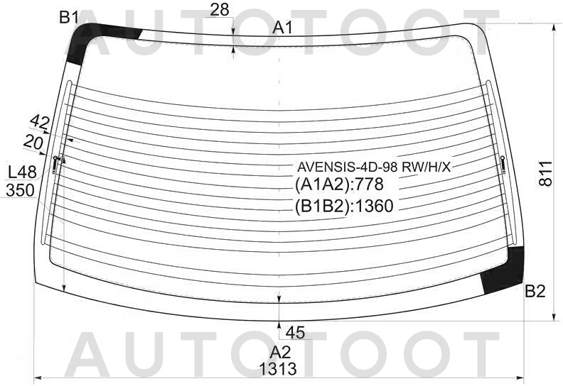 Стекло заднее (крышка багажника) с обогревом -  для TOYOTA AVENSIS
