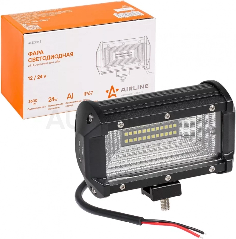 Фара (балка) светодиодная двухрядная, 24LED, рассеяный свет, 24Вт, 135х78х65мм, 12/24В - Артикул ALED048 - Производитель Airline - Фото, Отзывы, Цены