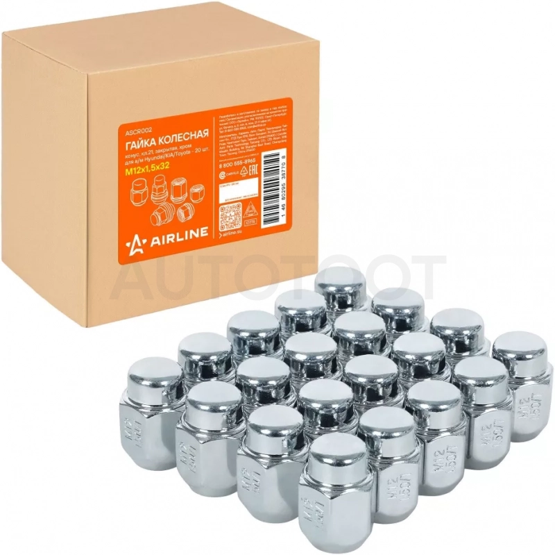 Гайка колесная M12x1,5x32, конус, кл.21, закрытая, хром для а/м Hyundai/KIA/Toyota