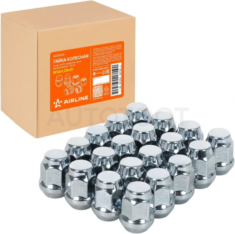 Гайка колесная M12x1,25x31, конус, кл.19, закрытая, хром для а/м Suzuki