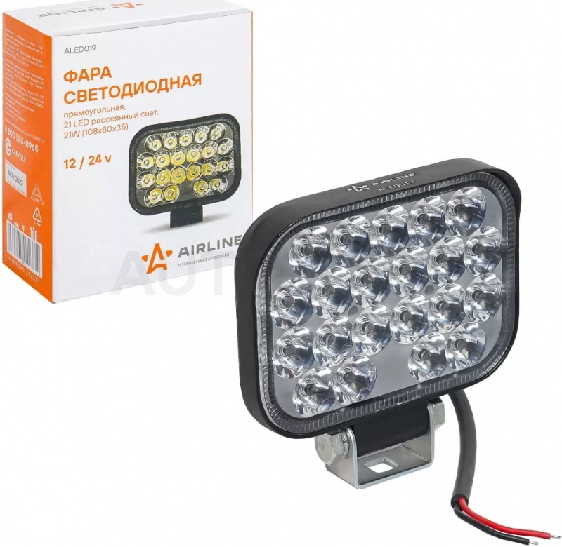Фара светодиод. прямоугольная, 21LED, направленный свет, 21Вт, 108х80х35мм, 12/24В, PLUS - Артикул ALED019 - Производитель Airline - Фото, Отзывы, Цены