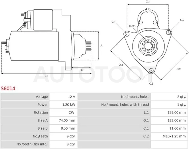 Стартер Toyota Caldina (T190) 96-97 / Corolla 91-02 (1,2 kW/ Z=9/ (DENSO))