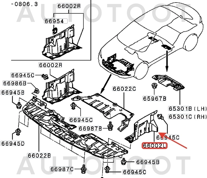 Защита двигателя левая (уголок) -  для MITSUBISHI OUTLANDER, MITSUBISHI ASX, MITSUBISHI LANCER