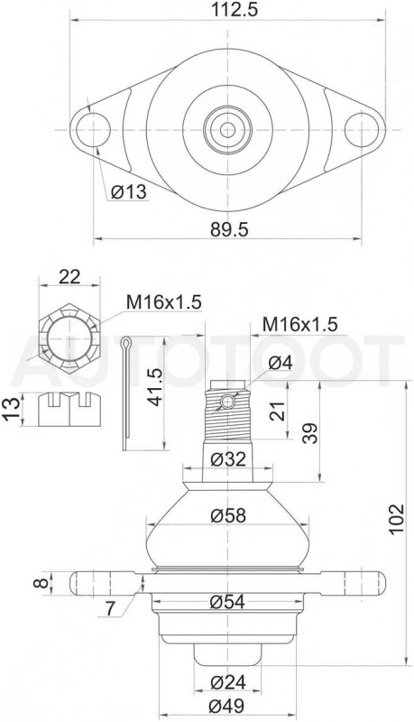 Шаровая опора переднего нижнего рычага подвески -01010645 Gmb для TOYOTA ESTIMA