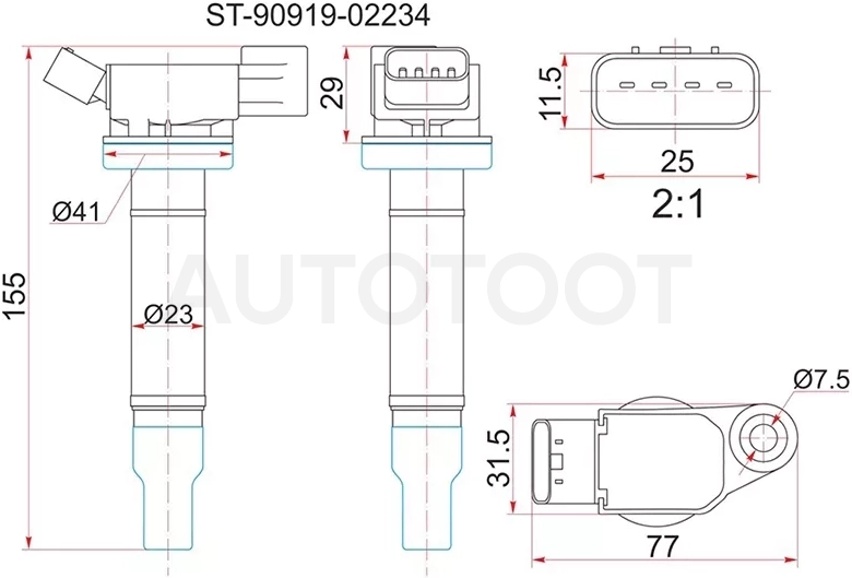 Катушка зажигания TOYOTA 1MZ-FE MCV2#/MCU2#/MCU1#/MCU3#/MCR30/40 00-06 - Артикул ST9091902234 - Производитель Sat - Фото, Отзывы, Цены