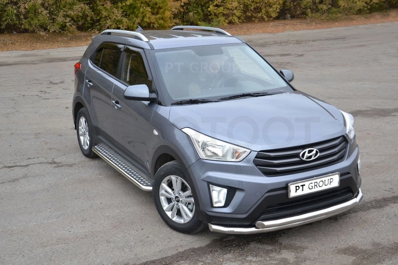HYUNDAI Creta 2016- Защита порогов с алюм. площадкой Ø51мм (НПС) - Артикул 11030202 - Производитель PT Group - Фото, Отзывы, Цены